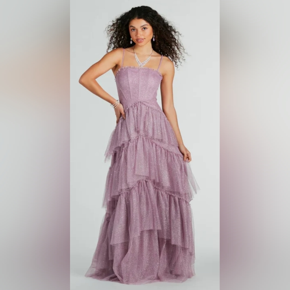 Saylor Formal Glitter Tulle A-Line Long Dress